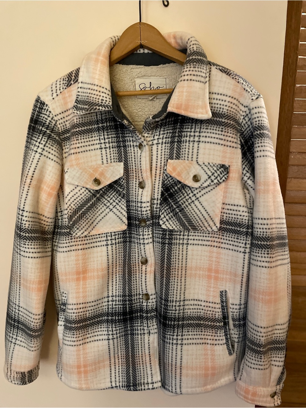 Soho Threads Pink & Black Plaid Sherpa-Lined Shacket